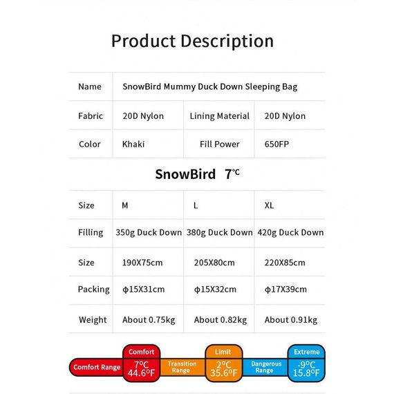 Спальник з натуральним пухом Naturehike Snowbird NH20YD001, p-р L, коричневий 380 г | Зображення 7