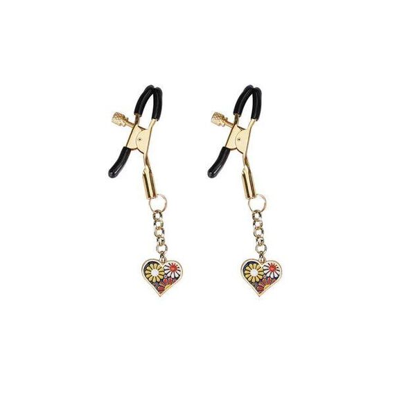 Затискачі для сосків Liebe Seele Nipple Clamps Gold Heart-shaped Flowers on Blue Sex Aura