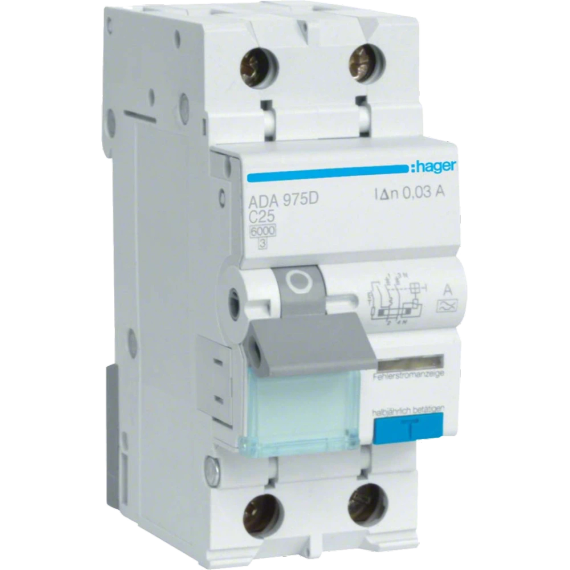 Hager ADA975D Дифавтомат 1P+N, 6kA, C-25A, 30mA, A - Модульне обладнання