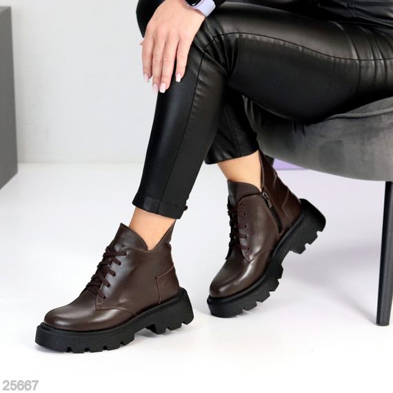 Дизайнерські асиметричні зимові черевики натуральна шкіра колір Шоколад | Зображення 6