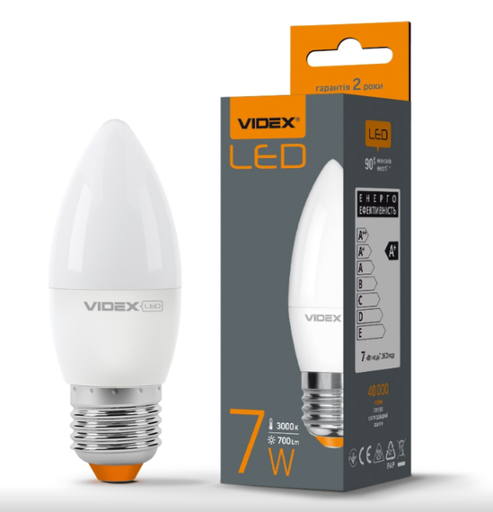 Лампа C37e 7W E27 3000K 220V LED Videx