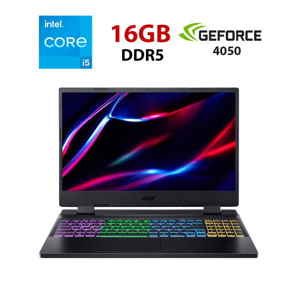Игровой ноутбук Acer Nitro 5 AN515-58-57NQ / 15.6" (1920x1080) IPS / Intel Core i5-12450H (8 (12) ядер по 3.3 - 4.4 GHz) / 16 GB DDR5 / 240 GB SSD / nVidia GeForce RTX 4050, 6 GB GDDR6, 96-bit / WebCam б/у