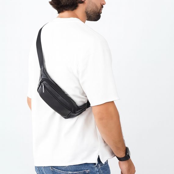 Стильная черная поясная сумка бананка, Мужская бананка удобная, Бананка для мужчин с застежкой QV-25 | Зображення 7
