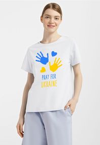Футболка жіноча біла з принтом "Pray for Ukraine", XL