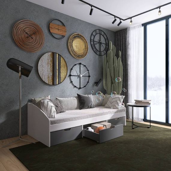 Ліжко односпальне з ящиками Еверест Комфорт 3 193х84х59 см Німфея Альба/Графіт (EVR-5739) | Зображення 2