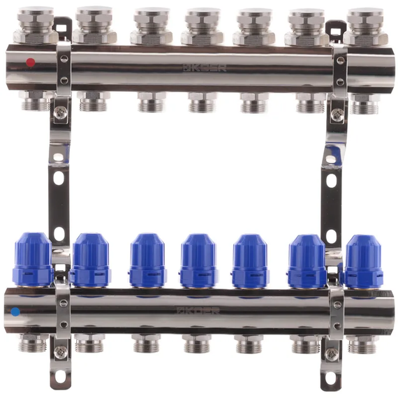 Коллекторный блок с термостатическими клапанами Koer KR.1100-07 1"x7 ways (KR2633)