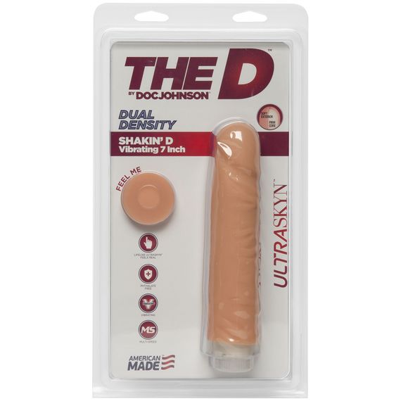 Фалоімітатор Doc Johnson The D: Shakin D 7 Inch Vibro ULTRASKYN, діаметр 3,8 см, плавне регулювання | Зображення 1
