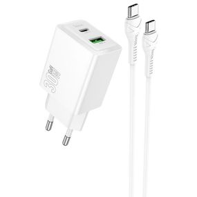 МЗП Hoco N71 Nuevo PD30W+QC3.0 (1USB-A/1C) + кабель Type-C to Type-C White