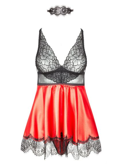 Сорочка з маскою Beauty Night EVE CHEMISE mask, thong Червоний S/M | Зображення 4