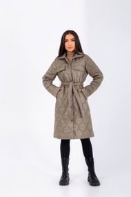 Женская демисезонная куртка-пальто стеганая NB23026 цвет оливковый, размер 46/48