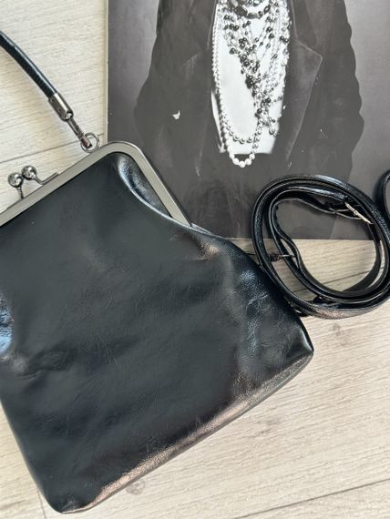 Жіноча вінтажна сумка ридикюль з фермуаром Чорний штучна шкіра  20*20см (2128) | Зображення 1