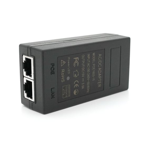 POE инжектор 15V 0.8A 12Вт с портами Ethernet 10/100Мбит/с,без кабеля питания | Зображення 1