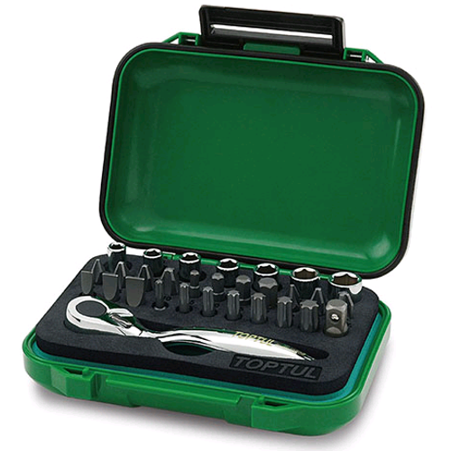 Набор торцевых головок и бит с трещоткой TOPTUL 1/4" 30 ед. GABW3001