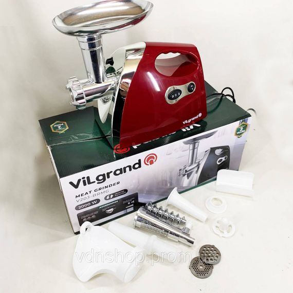 М'ясорубка з насадками для нарізання овочів ViLgrand V203-BRMG 2000 Вт, Електром'ясорубка 5 насадок SC-52 | Зображення 1