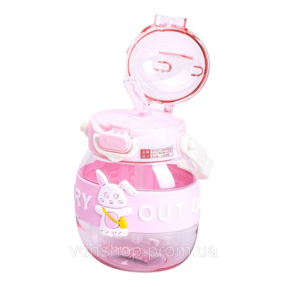 Пляшка для води дитяча з трубочкою 580 мл з ручкою та ремінцем Рожева HP-14-37P | Зображення 2