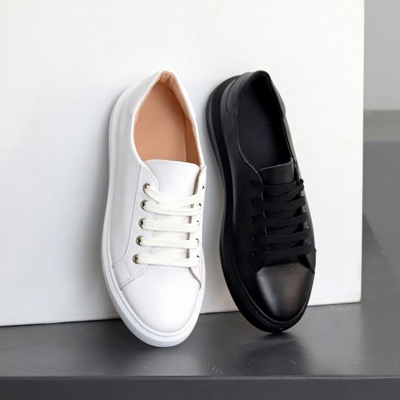 Повсякденні Чорні шкіряні прошиті кеди натуральна шкіра | Зображення 8