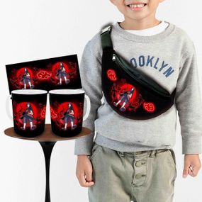 Набір: дитяча сумка-бананка+кружка Аніме Наруто Акацукі 32х15см, бананка для хлопчика через плече на подарунок (00939)