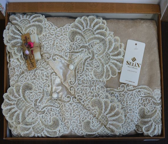 Велюрова скатертина Selin Yesim 160×350 см Бежева | Зображення 2