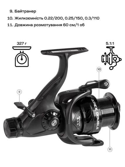 Котушка Brain Apex Double 3000 Screw Handle 6+1BB | Зображення 8