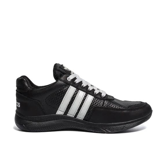 Шкіряні літні кросівки перфорація Adidas колір чорний, білий | Зображення 2