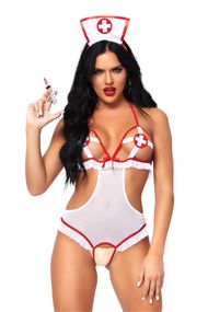 Рольовий костюм зухвалої медсестри Leg Avenue Roleplay Naughty Nurse One Size Біло-червоний