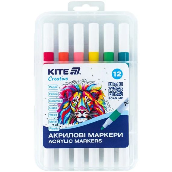 Набір акрилових маркерів Kite K-1156 12 кольорів Різнокольоровий shop (4063276226129)