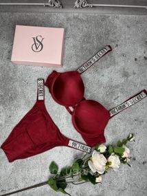 Жіноча спідня білизна Вікторія Сікрет  ⁇  Сексуальний синій комплект білизни зі стразами M, 75C, Темно-червоний