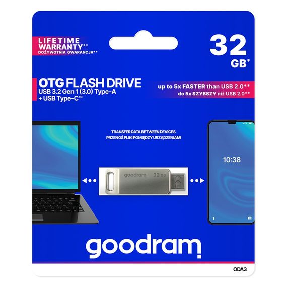 USB флеш накопичувач Goodram 32GB ODA3 Silver USB 3.0 / Type-C (ODA3-0320S0R11) | Зображення 4