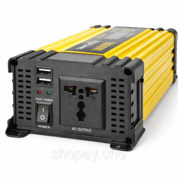 Автомобільний інвертор Жовтий / Перетворювач напруги з 12-220V, 2000Вт, 2хUSB | Зображення 1