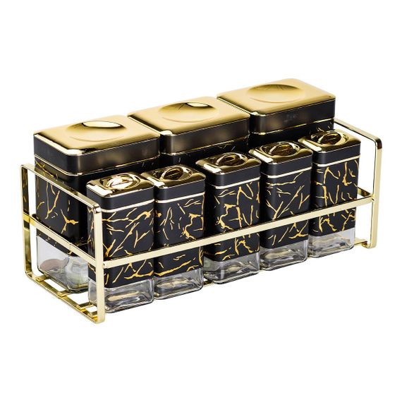 Набор для приправ и специй на подставке 8 штук с крышками Черный HP-1364 | Зображення 1