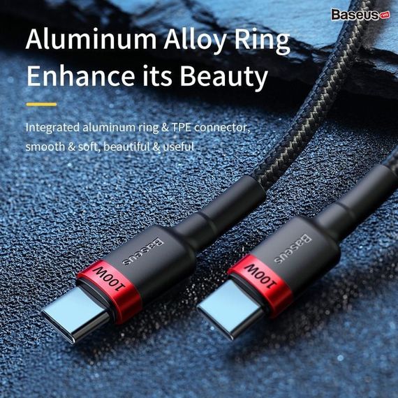 Дата кабель Baseus Cafule Type-C to Type-C PD2.0 100W (2m) (CATKLF-AL) Red / Black | Зображення 3
