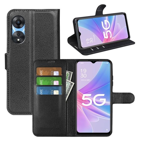 Чохол книжка з кишенями для карт на Oppo A38 колір Чорний