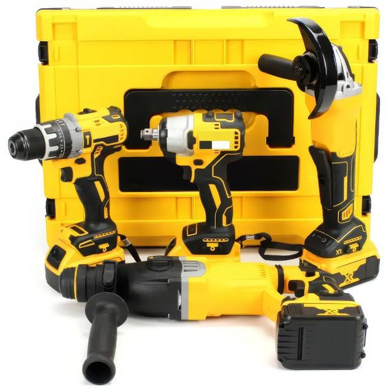 Набір акумуляторних інструментів 4в1 68V з дрилем-шуруповертом, гайковертом, перфоратором та болгаркою в кейсі XPRO 4030-Yellow/Black (47819-40-30_4635) | Зображення 2