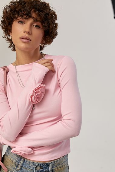 Однотонний лонг з трояндами на рукавах - рожевий цвет, ONE SIZE (є розміри) | Зображення 1