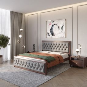 Полуторне дерев'яне ліжко Mebigrand Барселона Б3 Горіх темний/Аляска 93 (Сірий) 120х200 см (MBG-13733)