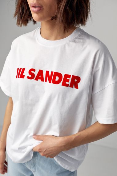 Трикотажная футболка с надписью Jil Sander - белый с красным цвет, L (есть размеры) | Зображення 3
