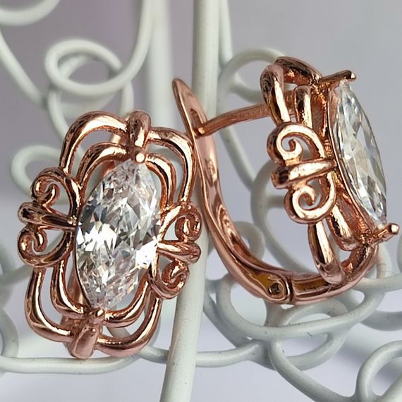 Сережки медицинское золото, розмір 16/12 мм, вага 3,3гр, цирконій