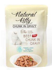Вологий корм для котів з куркою, тунцем та яловичиною Natural Kitty Chunk In Gravy Chicken, Tuna With Beef, 85 гр