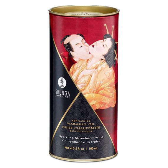 Разогревающее масло Shunga Aphrodisiac Warming Oil - Sparkling Strawberry Wine (100 мл) без сахара | Зображення 2