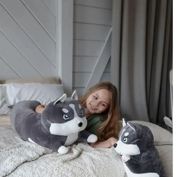 М'яка іграшка Хаскі-обіймашка 132 см, величезна дитяча довга плюшева собака Батон Хаскі | Зображення 5