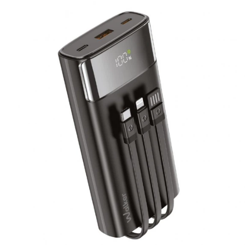 Павербанк 20000 mAh WALKER WB-625 LCD дисплей + кабелі MicroUSB/Type-C/Lightning чорний