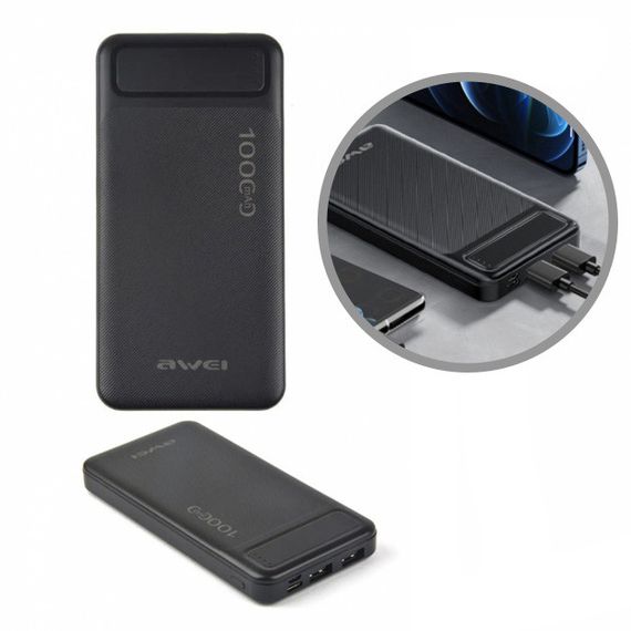 Power Bank Awei P5K 10000 mah Портативное зарядное УМБ MQ-227 2xUSB черный | Зображення 3
