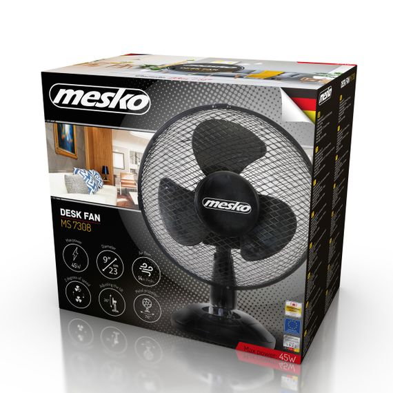 Вентилятор настільний Mesko MS 7308, 23 см, 45 Вт, 2 швидкості, з поворотом і нахилом, чорний | Зображення 9