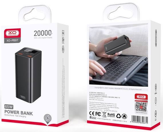 Портативний зарядний пристрій XO PB97 - 20000 mAh PD65W for laptop (Black) | Зображення 3