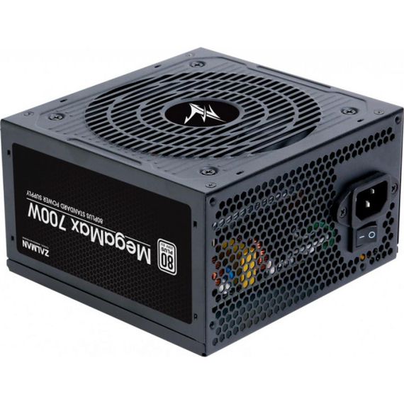 Блок питания Zalman Megamax (700W) 83% 80+ White 120мм 1xMB 24pin(20+4) 2xCPU (8pin+(4+4)pin) 4xMolex 6xSATA 4xPCIe 8pin(6+2) ZM700-TXII