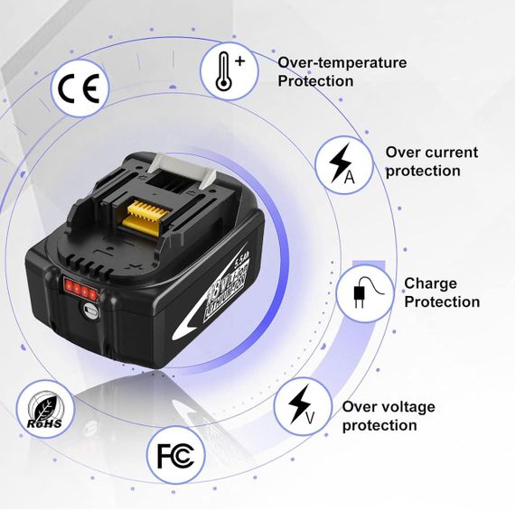 Аккумулятор Dosctt 18V 5500mAh для Makita BL1860B, BL1850B, BL1830B BL1840B LED-индикатор комплект 2 шт 5.5 Ah | Зображення 2