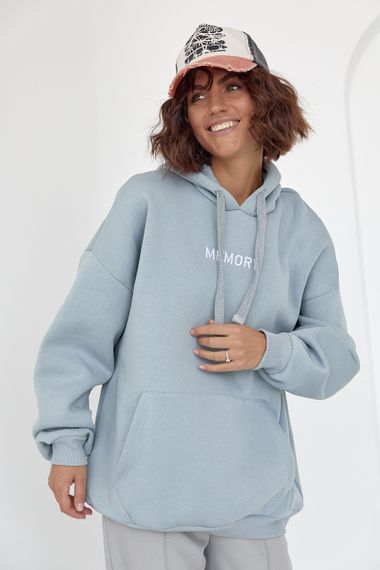 Теплое женское худи oversize с вышивкой Memory серый цвет L