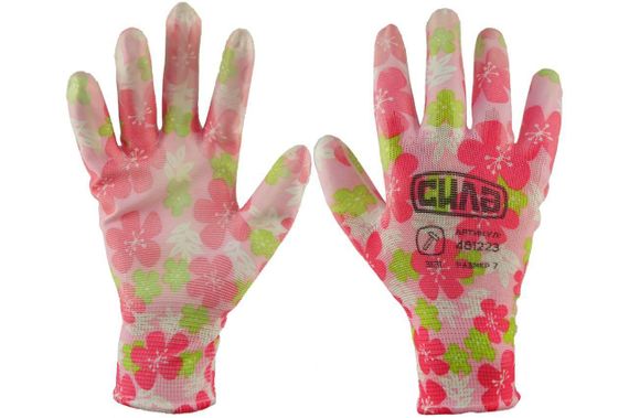 Перчатки с полиуретановым покрытием р8 (цветные садовые манжет) СИЛА