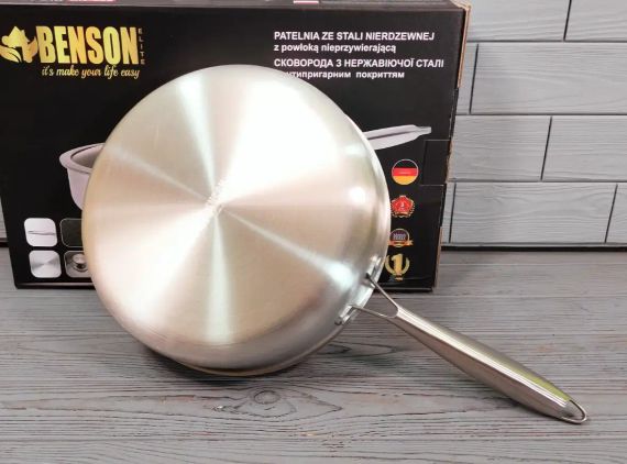 Глубокая сковорода из нержавеющей стали 28 см. Benson BN-588 | Зображення 3