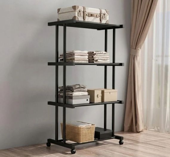 Етажерка металева RIAS Clothes Drying Rack 8041 на колесах, 4 яруси, 155×80×40 см, чорна | Зображення 3